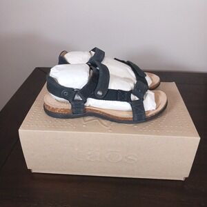Taos Double U Sandals 6 Black Leather Arch Support Walking Comfort NWT